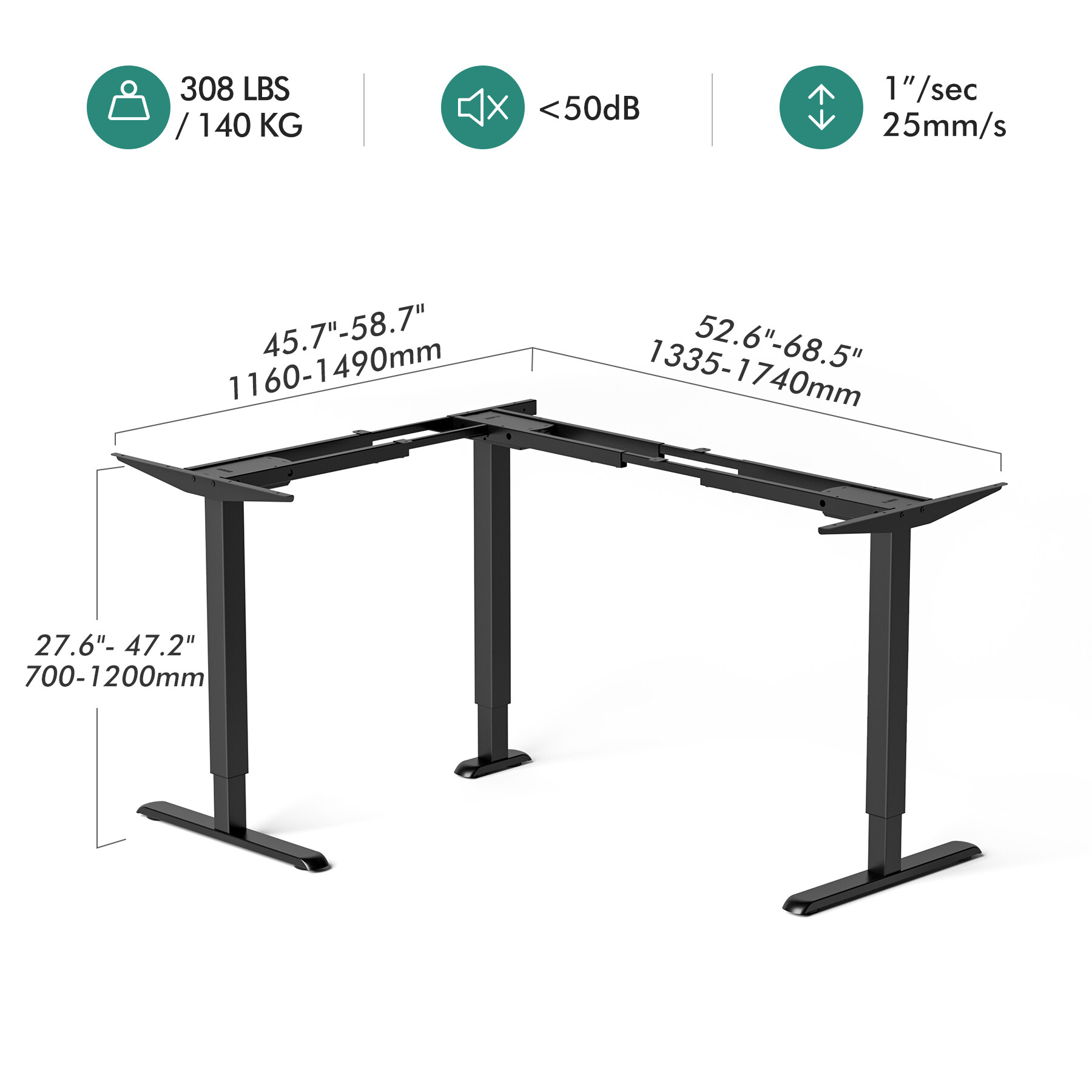 FEZiBO Triple Motor Reversible Lshaped Standing Desk Frame Only