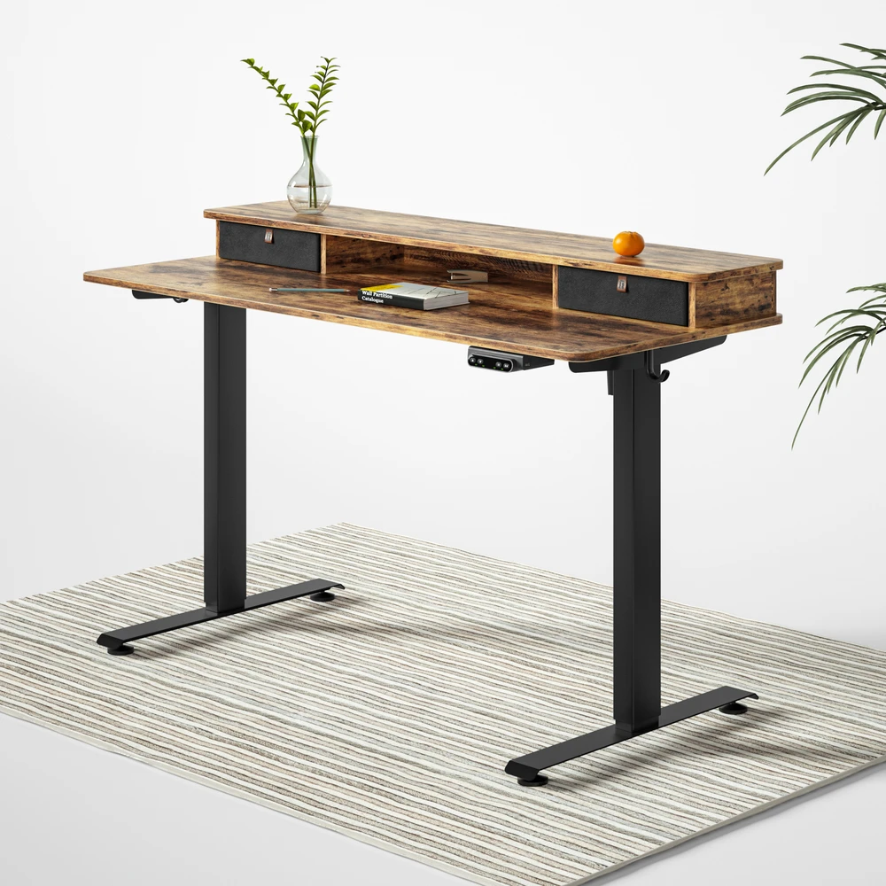 Brasa Electric Standing Desk with Upper Double Drawer