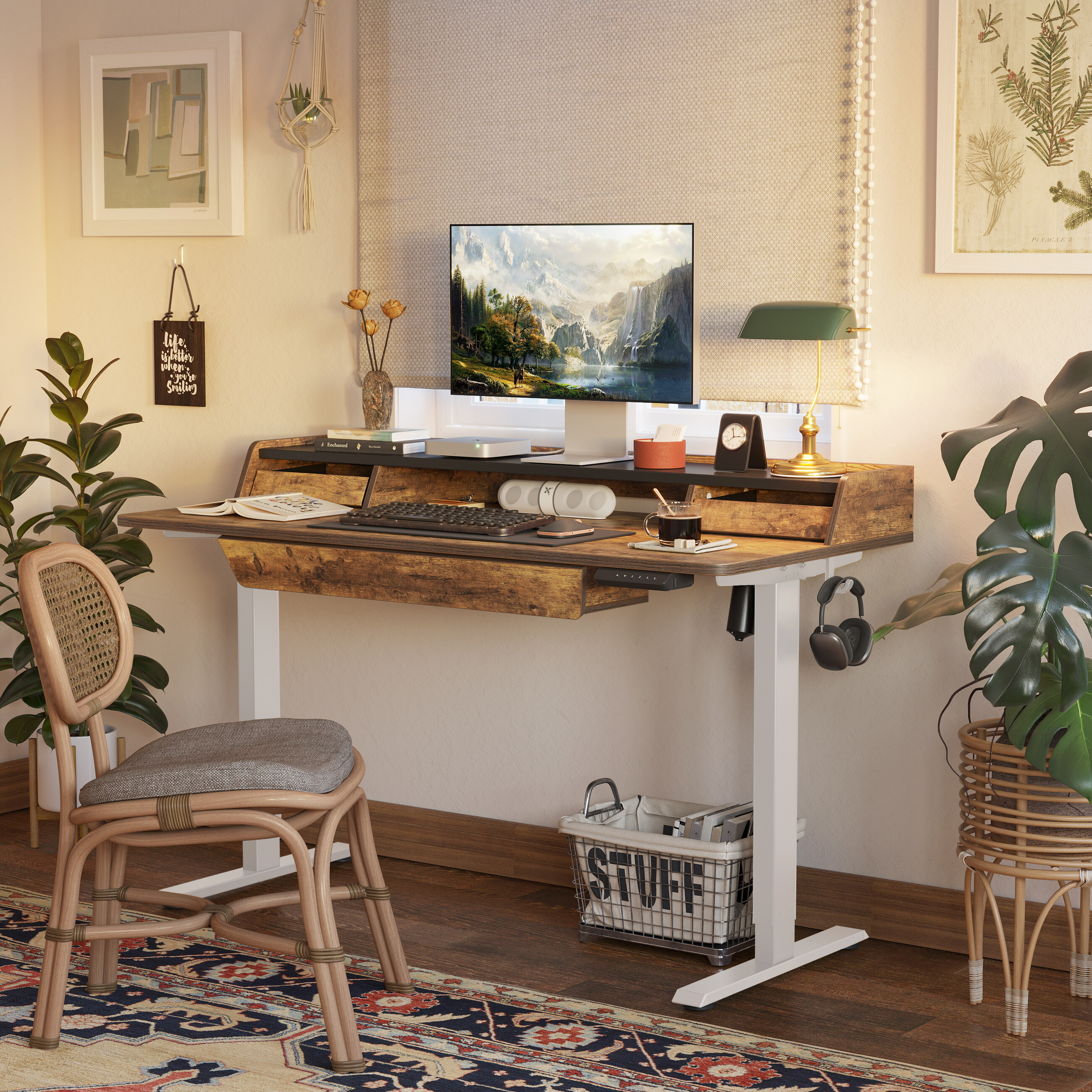 FEZIBO Standing Desk | Electric Height Adjustable Ergonomic Standing Desk for Home Office Study Gaming - Rustic