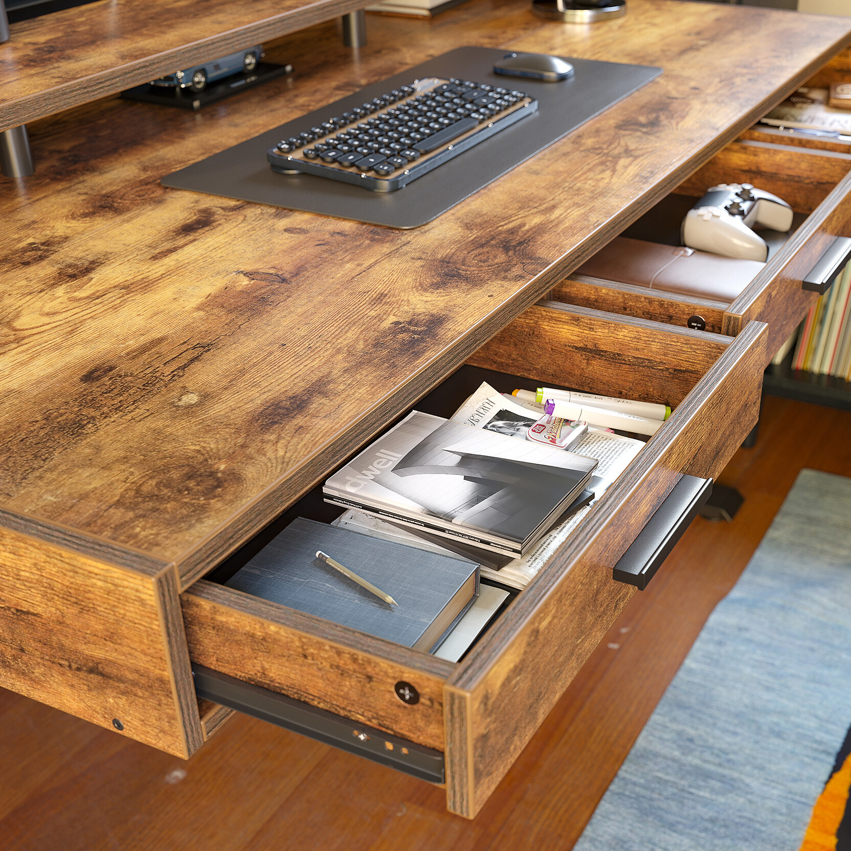 Retro Modern Wood Private Office Desk - Ambience Doré