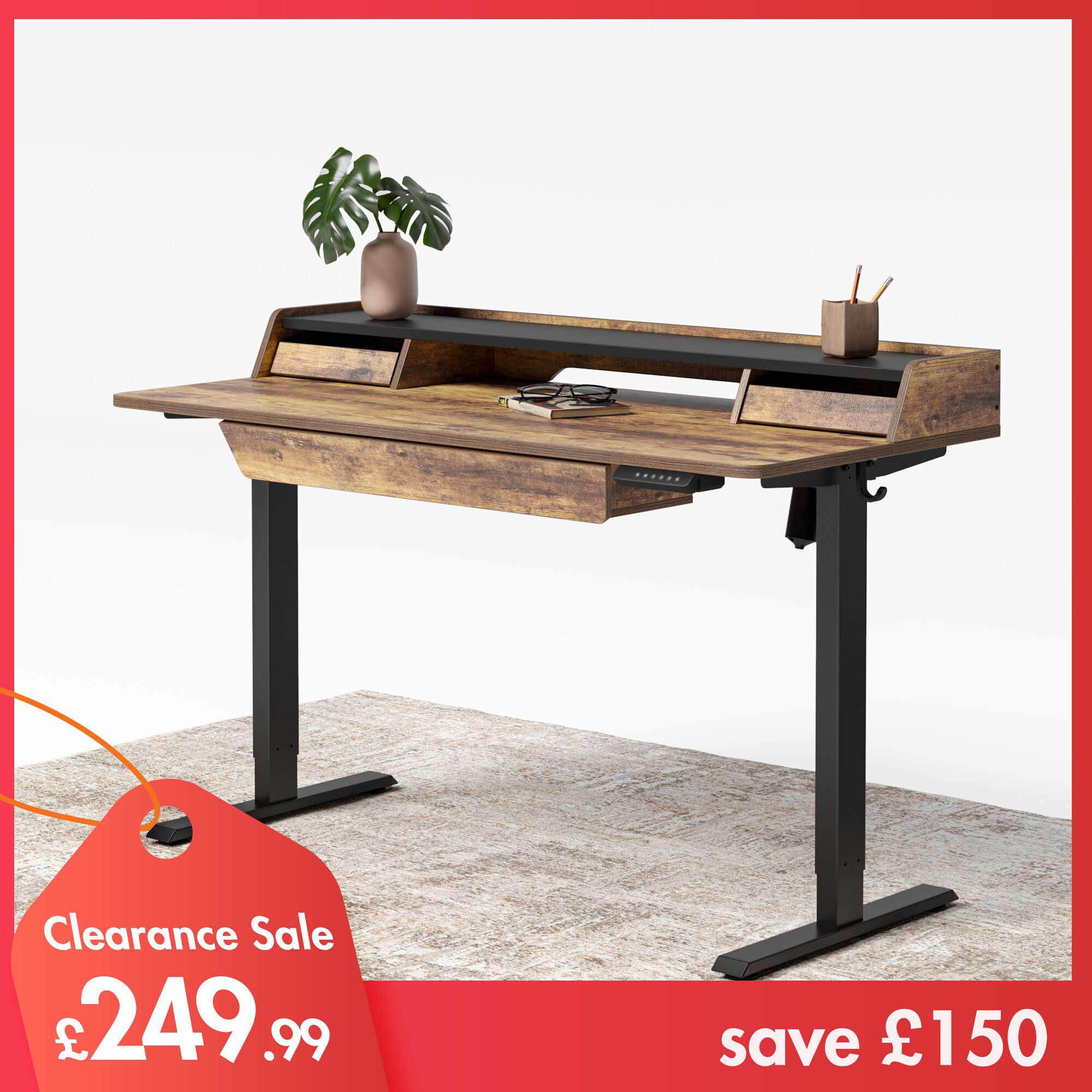 FEZiBO Electric Standing Desk with Multi Beveled Drawers