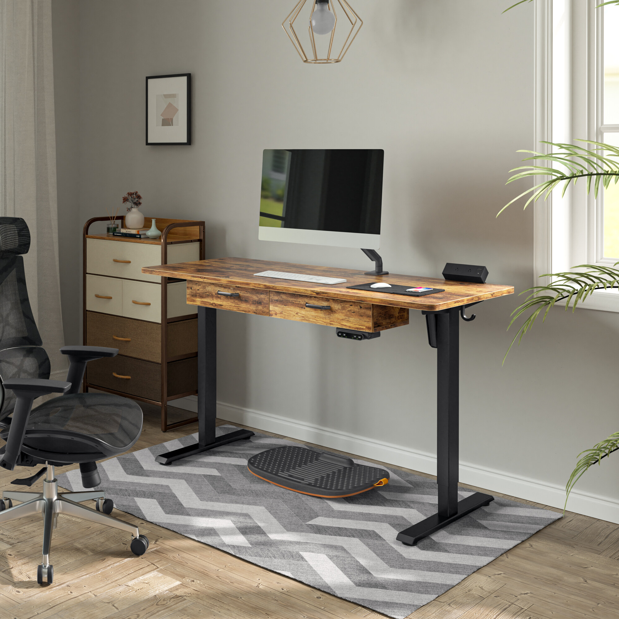 FEZIBO Standing Desk with Double Drawers Electric Height Adjustable